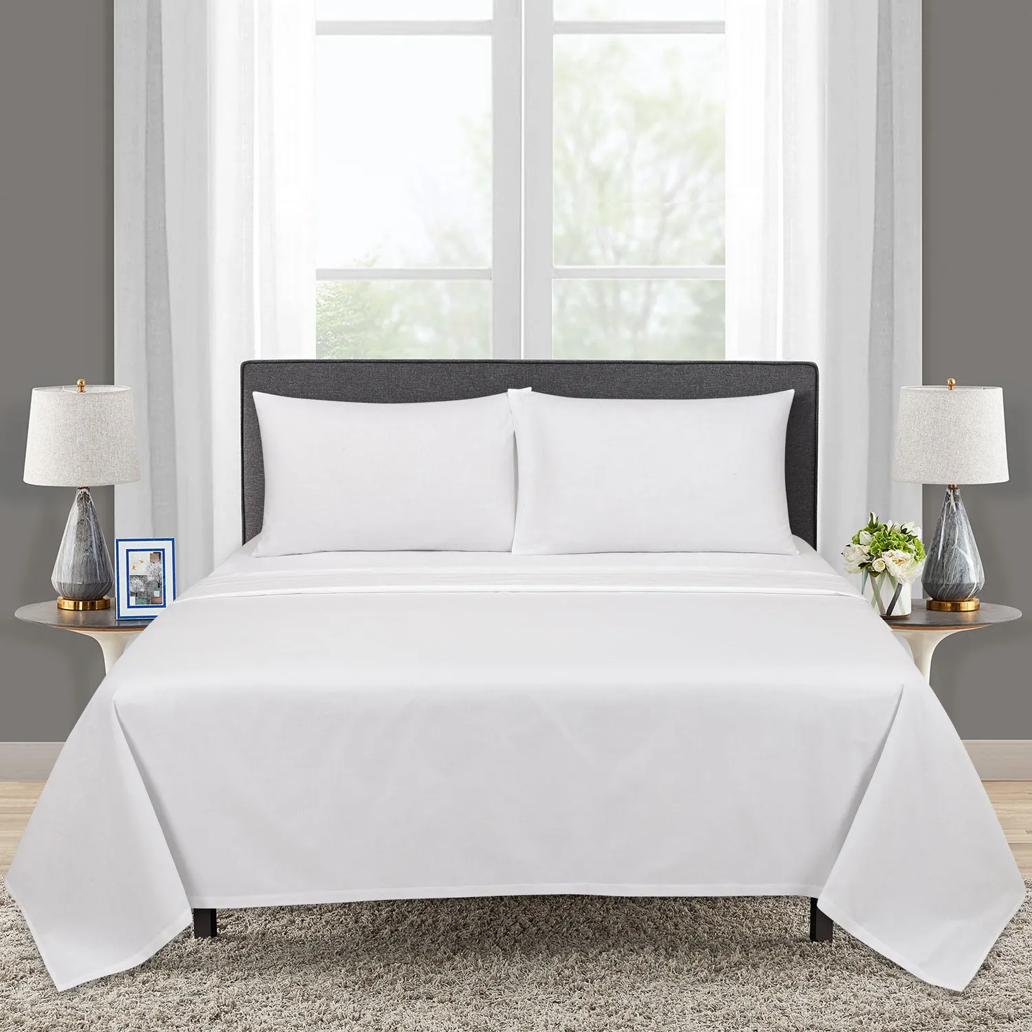 300 Thread Count Satin Stripe Flat Sheet - White