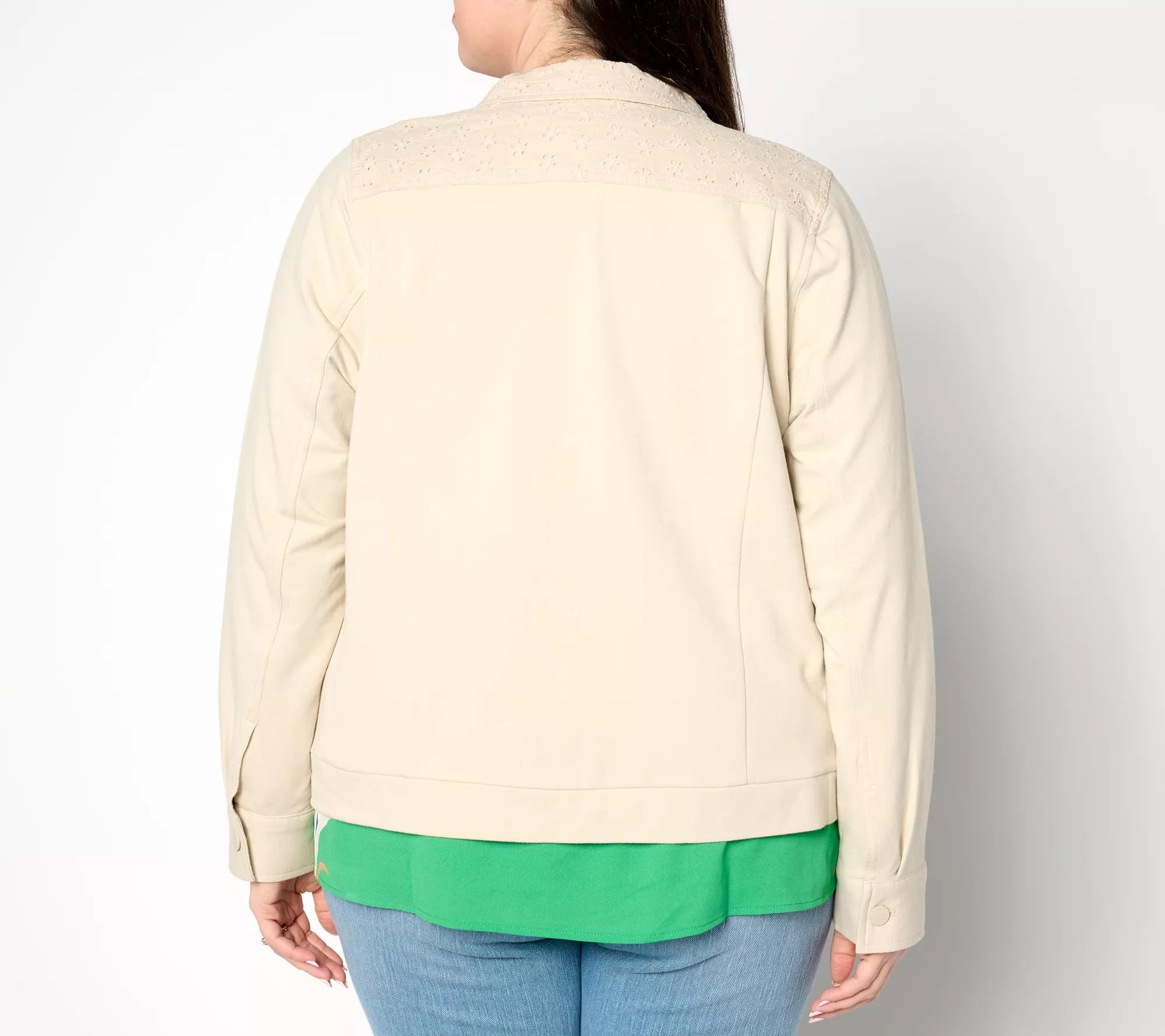 "As Is" Belle by Kim Gravel Eyelet Jacket with Knit Back and Sleeves