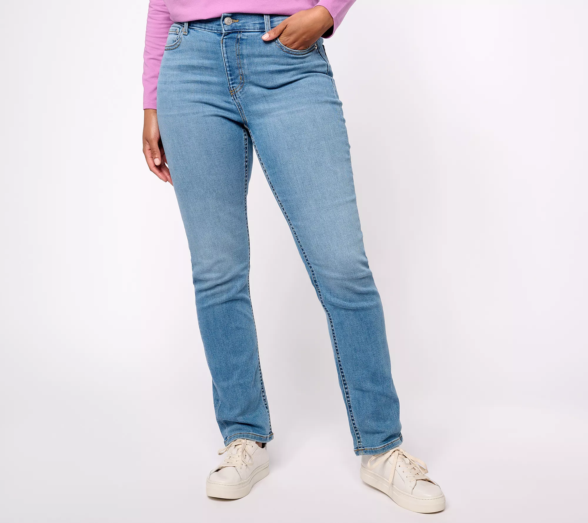 "As Is" Denim & Co. Easy Stretch Regular Relaxed Strght Leg Jeans