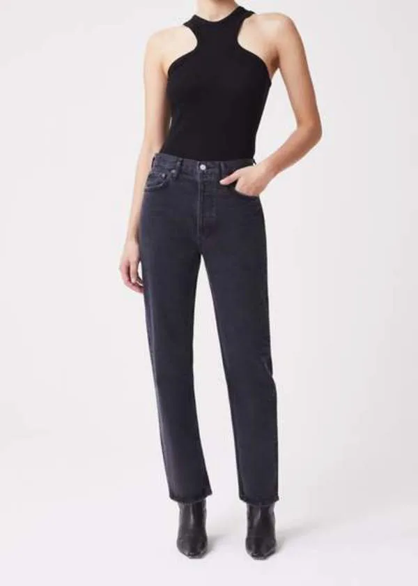 90's Pinch Waist High Rise Straight Jeans - Black Tea