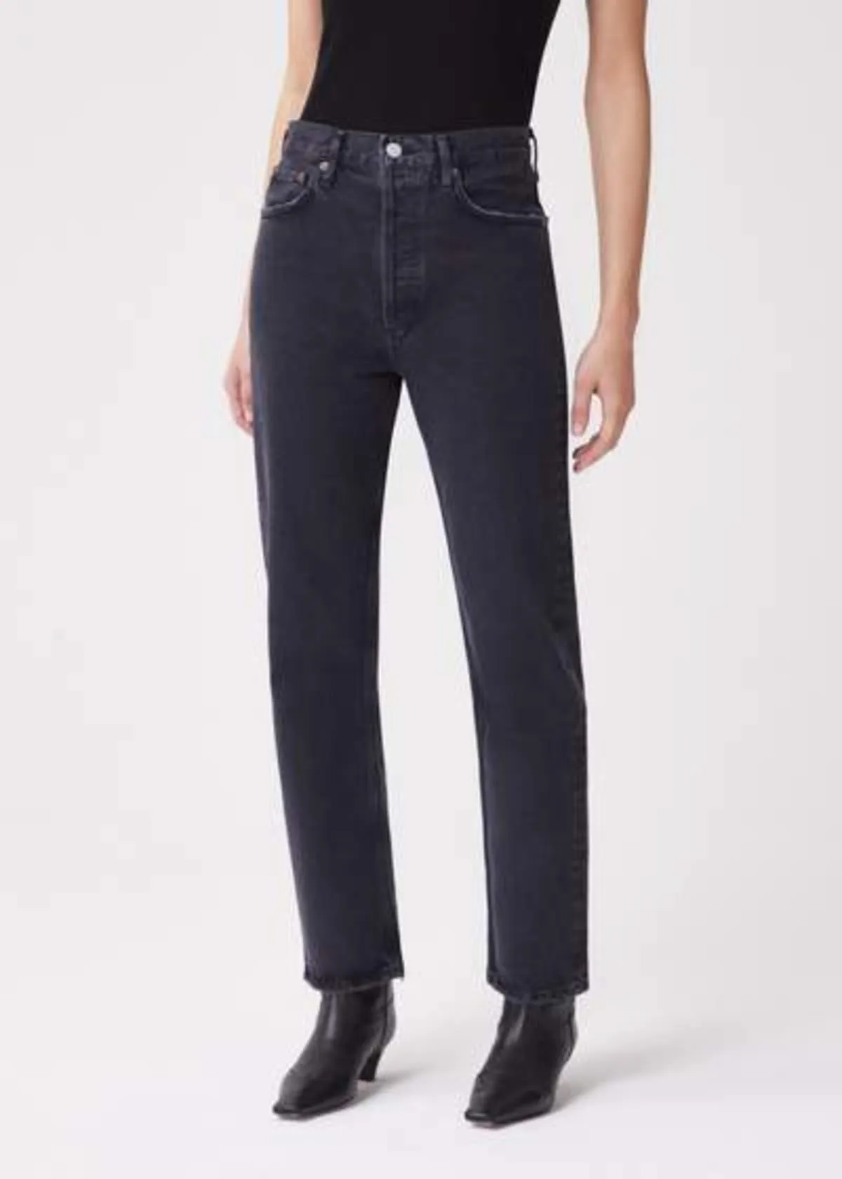 90's Pinch Waist High Rise Straight Jeans - Black Tea