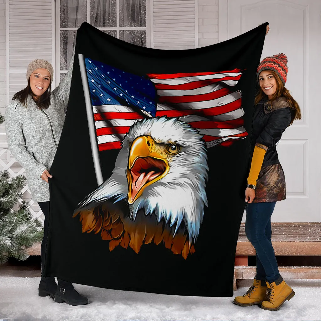 American Bald Eagle Flag Waving Black Premium Blanket