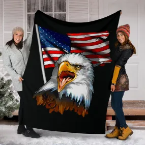 American Bald Eagle Flag Waving Black Premium Blanket