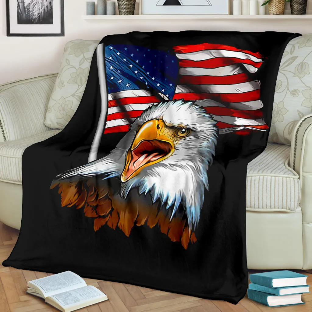 American Bald Eagle Flag Waving Black Premium Blanket