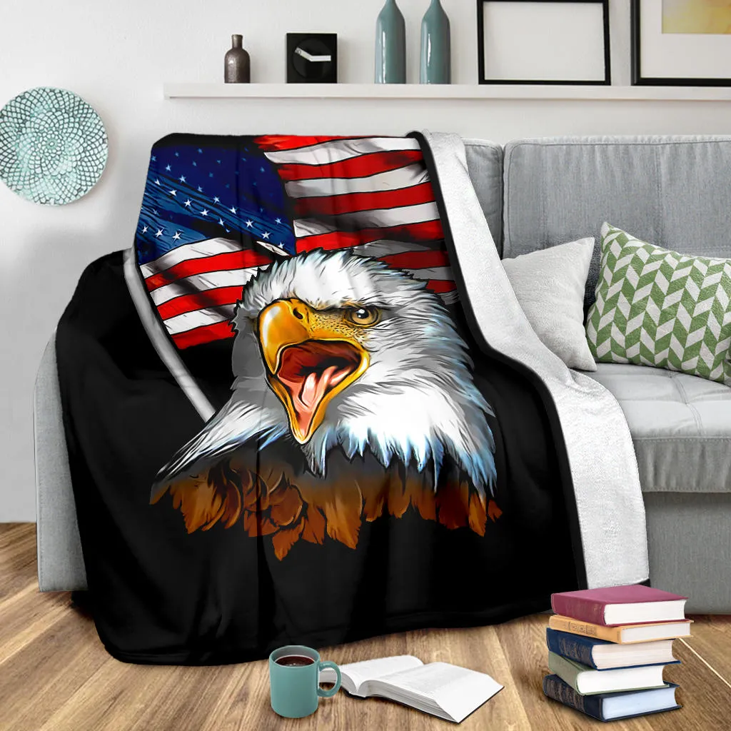 American Bald Eagle Flag Waving Black Premium Blanket