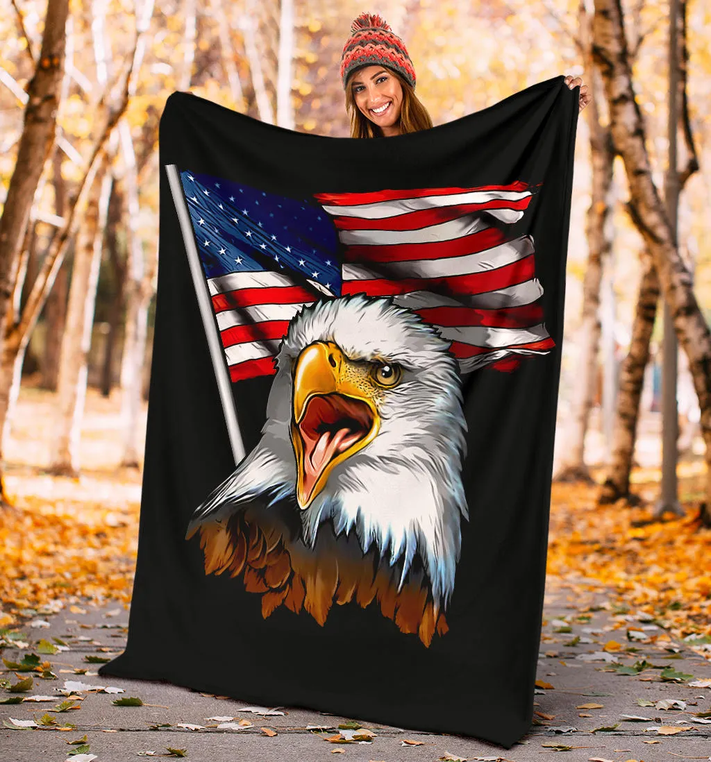 American Bald Eagle Flag Waving Black Premium Blanket