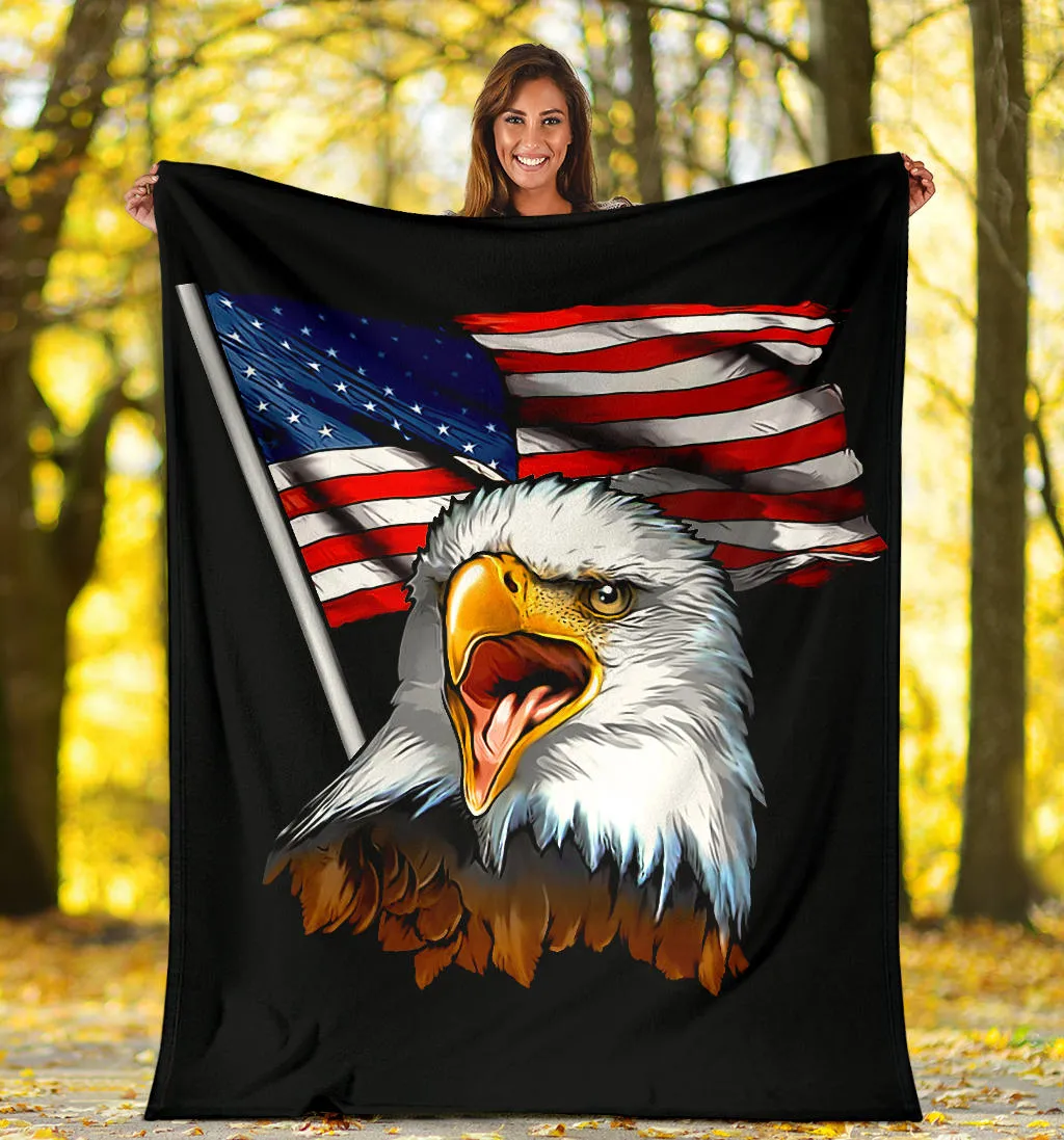 American Bald Eagle Flag Waving Black Premium Blanket