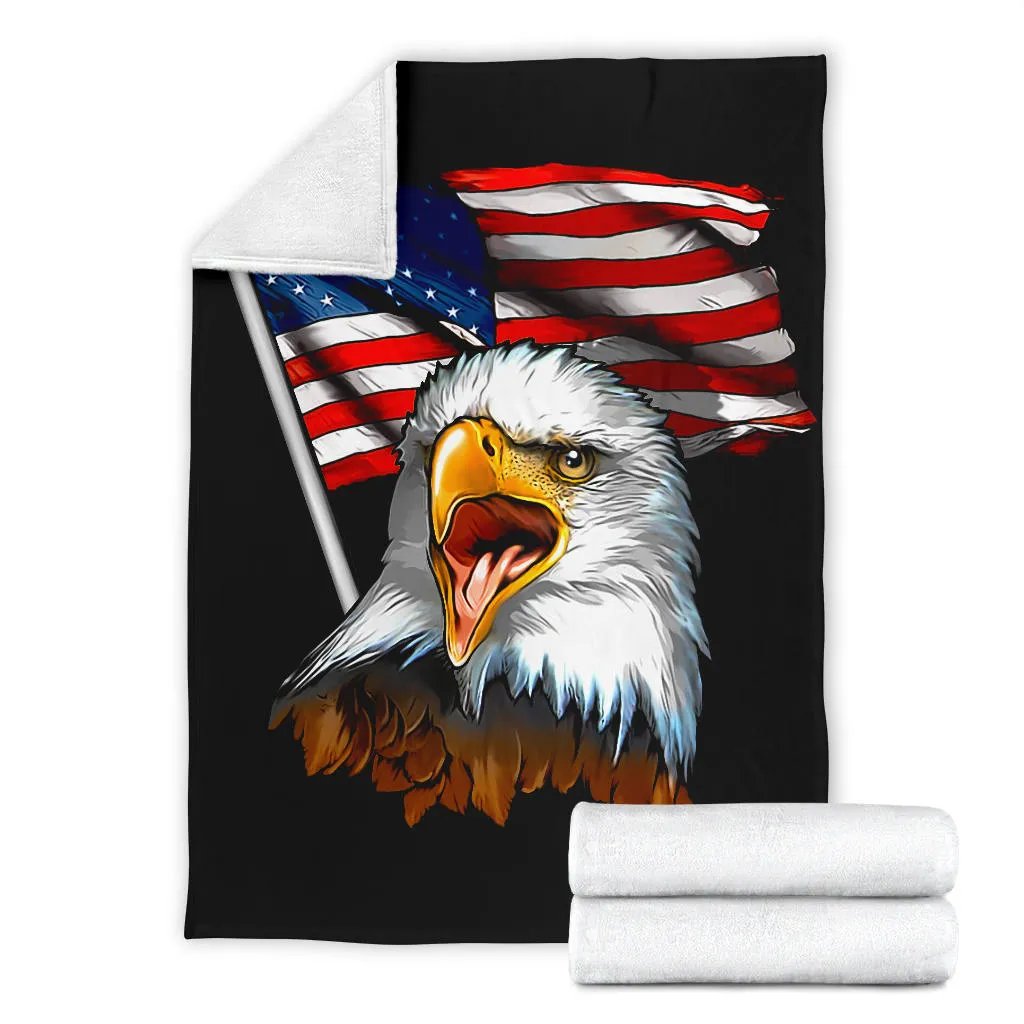 American Bald Eagle Flag Waving Black Premium Blanket