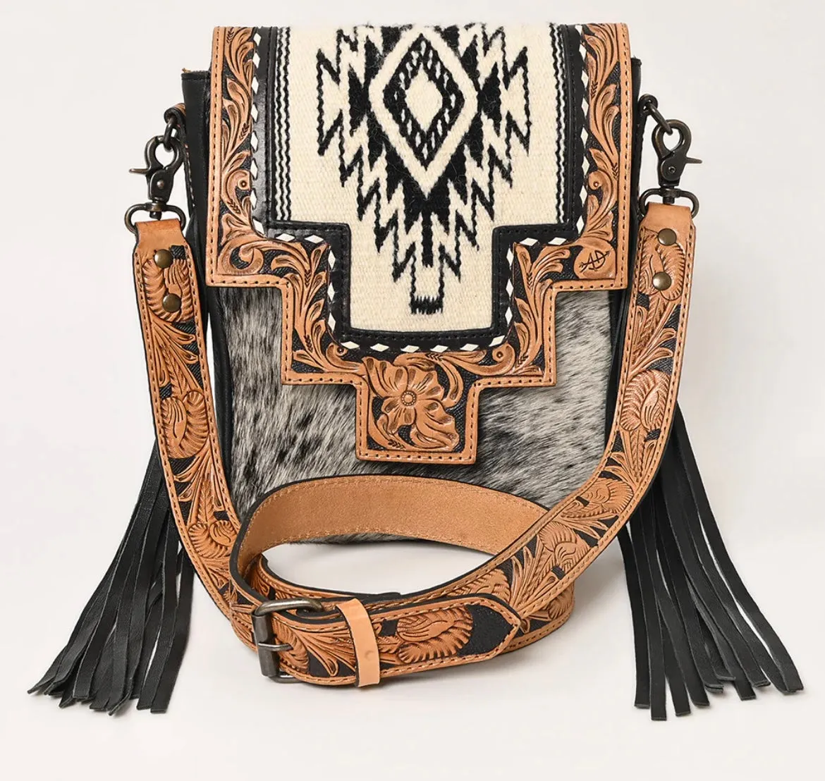 American Darling Black & White Saddle Blanket Hair On Purse