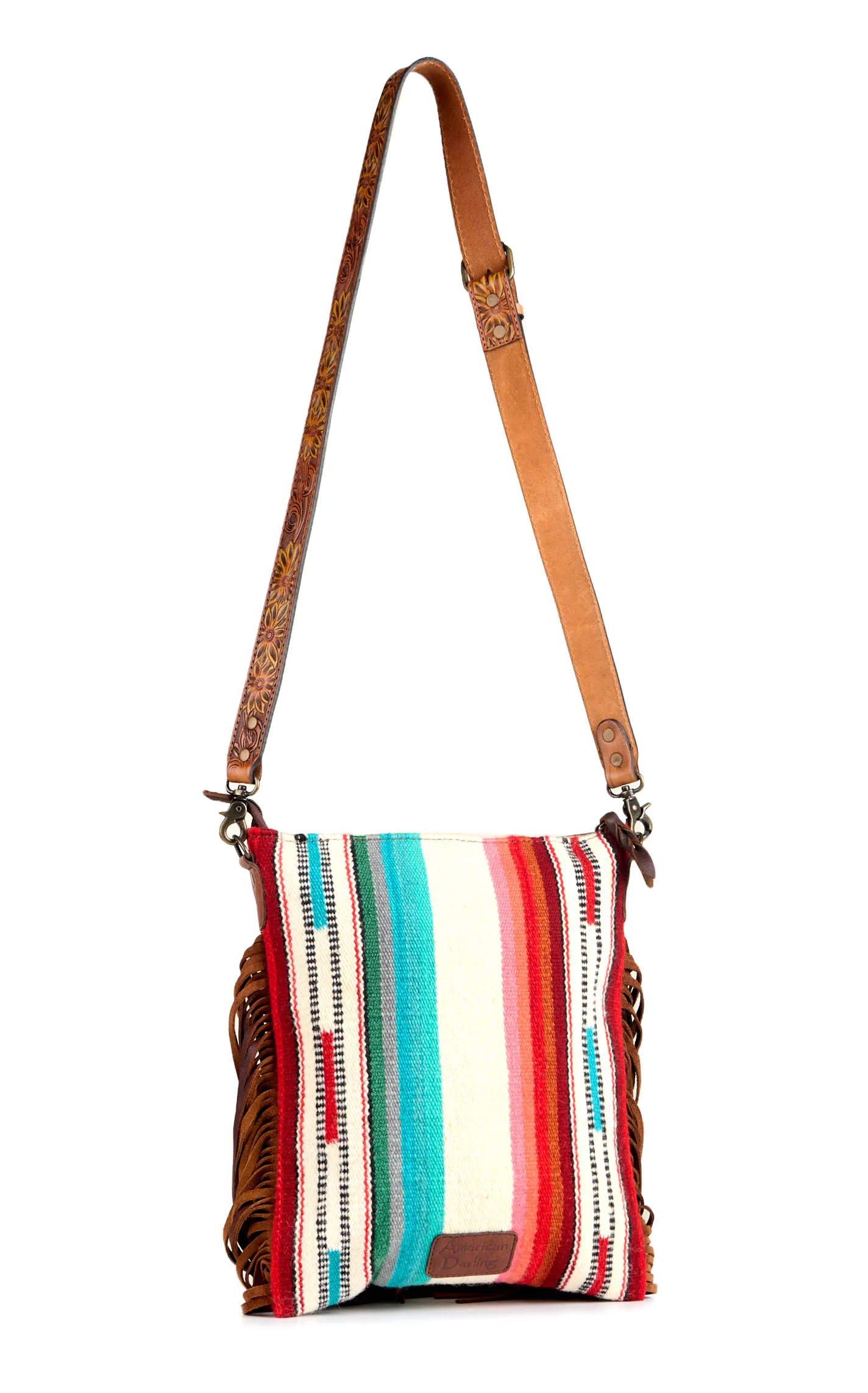 American Darling Fringed Serape Blanket & Tooled Sunflower Crossbody Bag