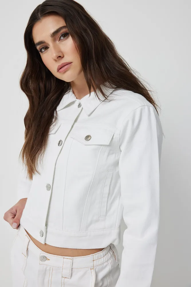 Ardene Ardene Classic Jean Jacket in White | Size | 100% Cotton