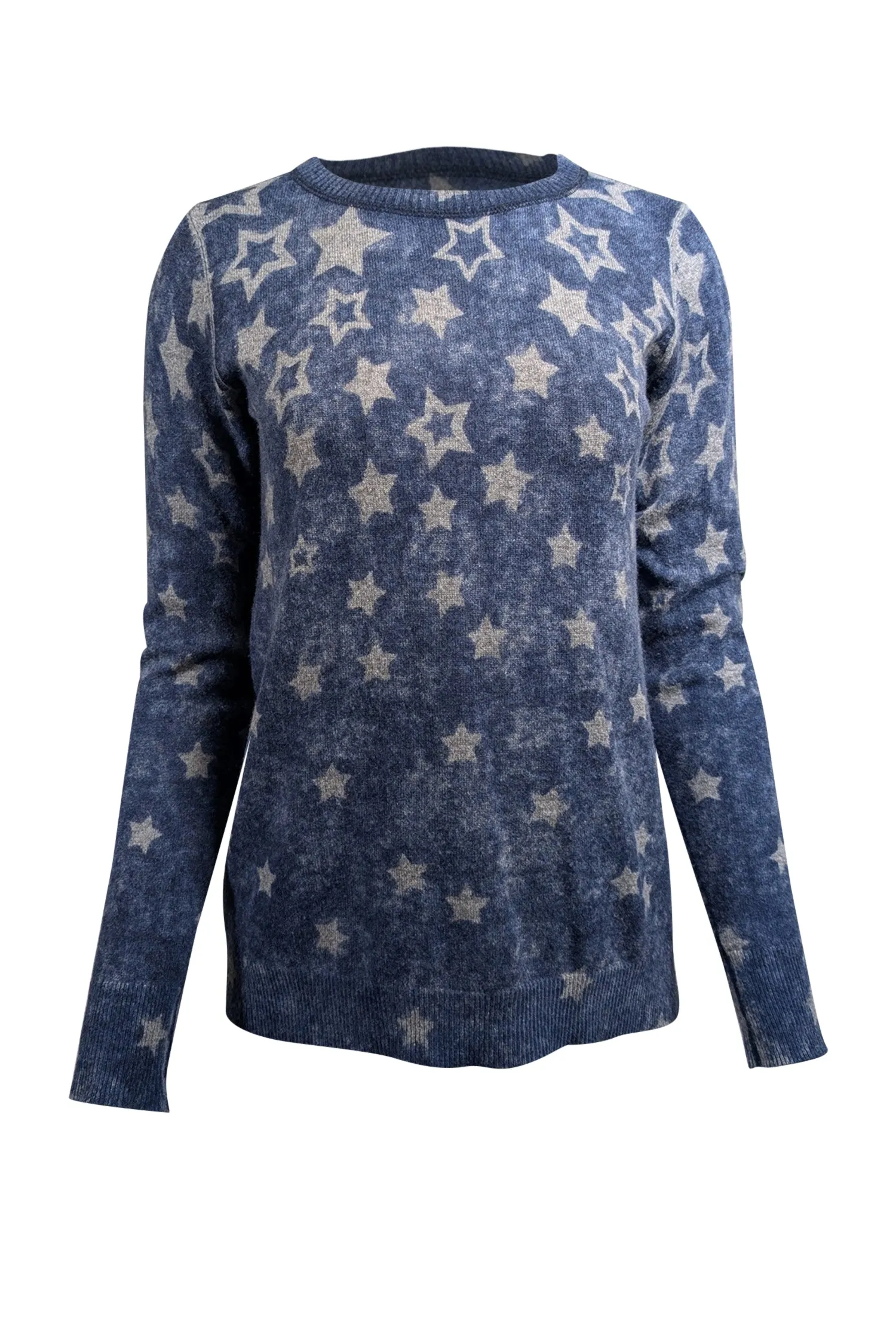 Autumn Cashmere - Washed Blue w/ Grey Star Print Cashmere Sweater Sz S