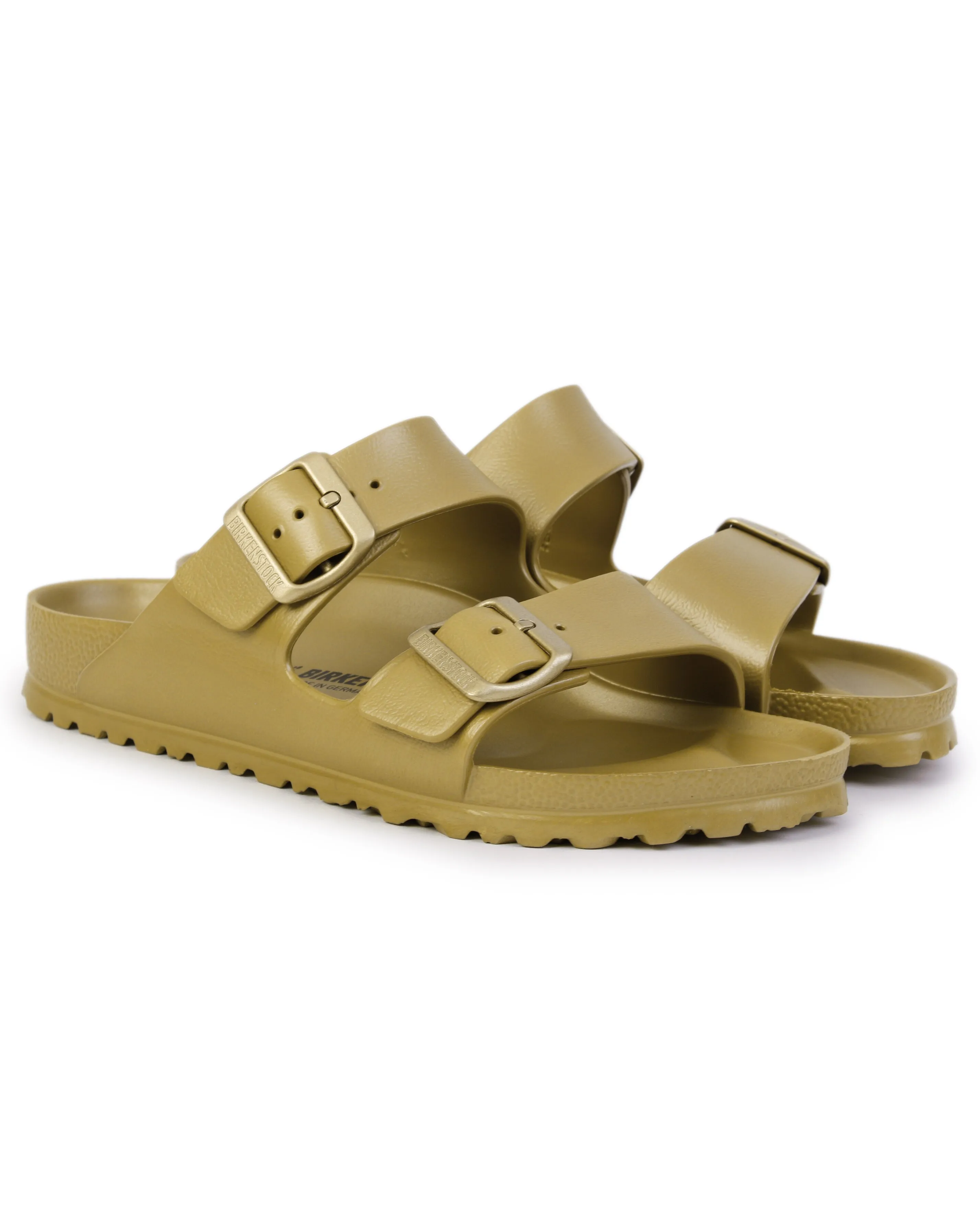 Birkenstock Arizona EVA Glamour Gold Two Bar Mules Narrow Width | Simply Be