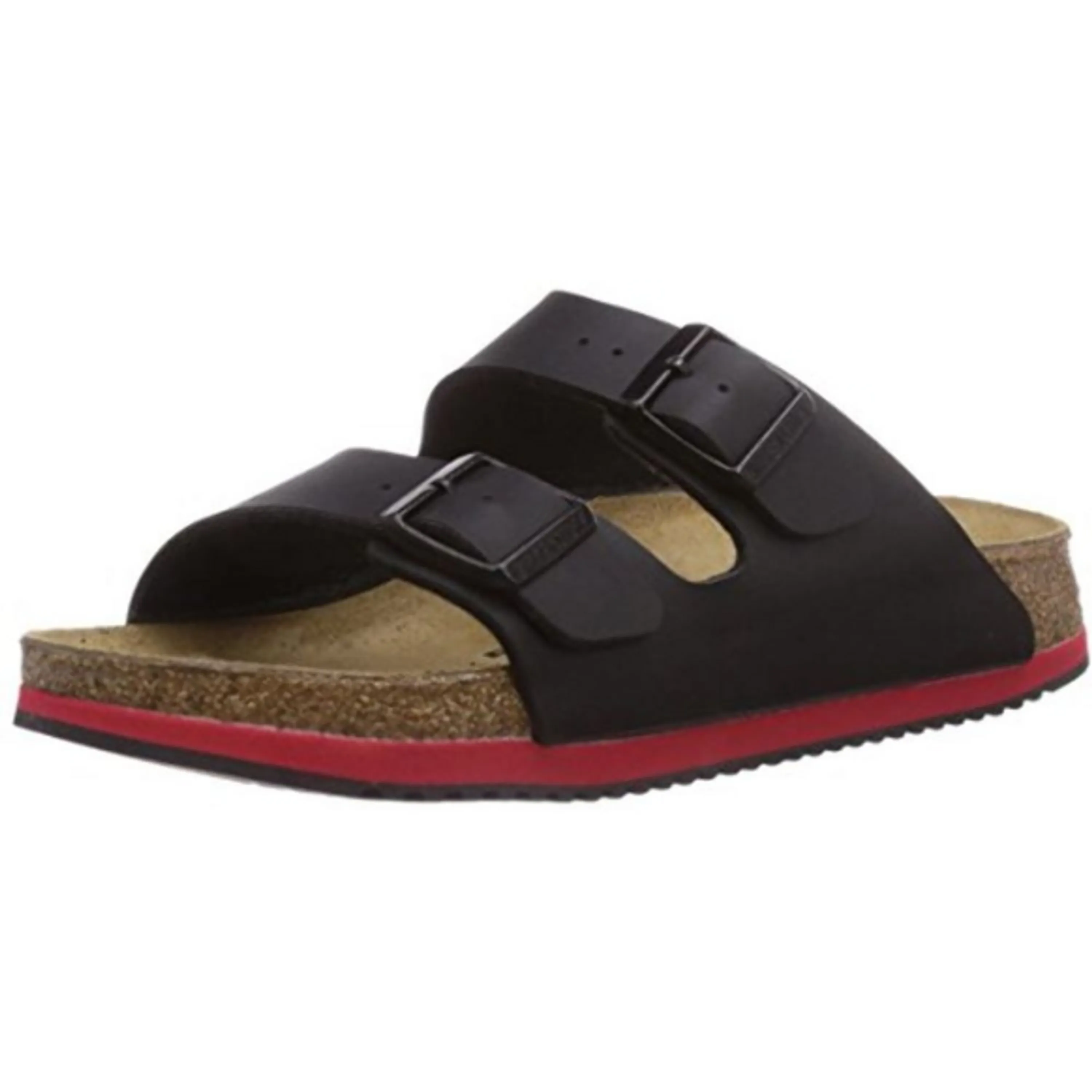 Birkenstock Arizona Super Grip men's Mules narrow black red Birko-Flor