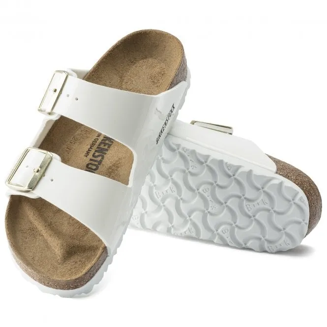 BIRKENSTOCK  Womens Arizona Patent White Double Strap Buckle Mules 1005293