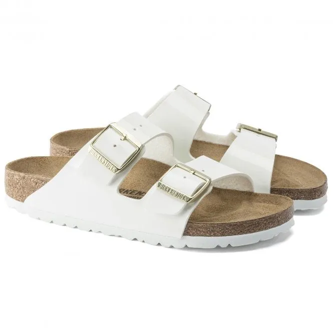 BIRKENSTOCK  Womens Arizona Patent White Double Strap Buckle Mules 1005293