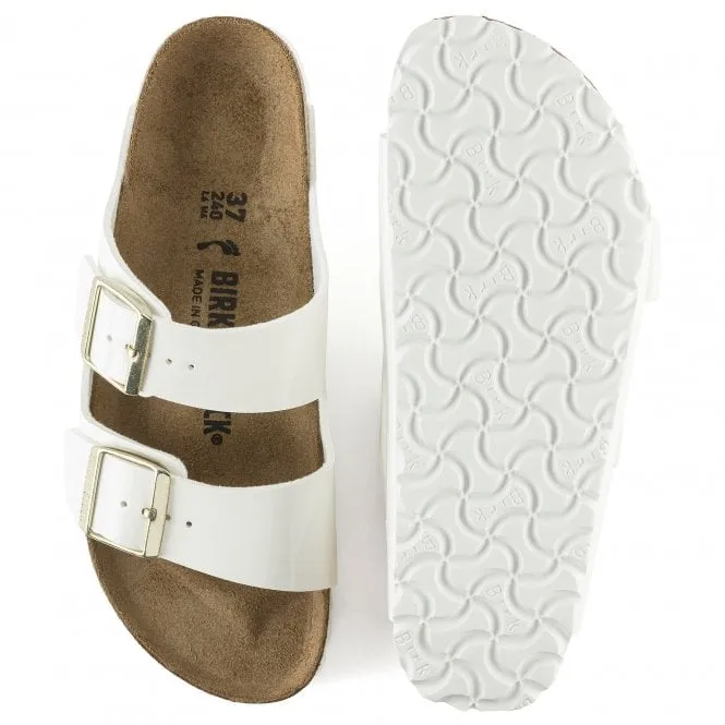 BIRKENSTOCK  Womens Arizona Patent White Double Strap Buckle Mules 1005293