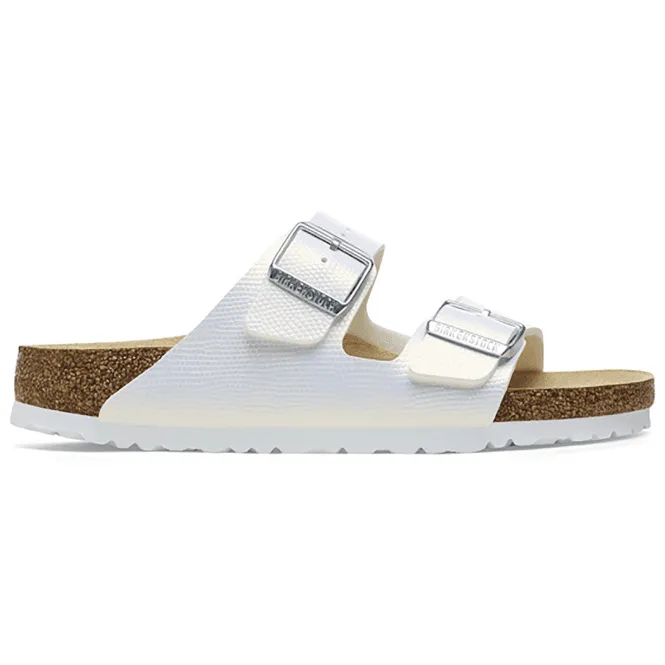 BIRKENSTOCK  Womens Arizona Shiny Lizard White Double Strap Buckle Mules 1026500