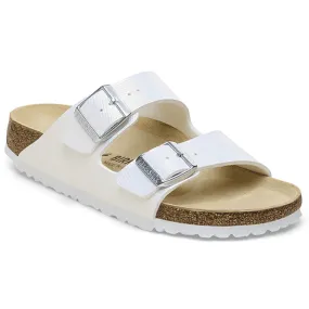 BIRKENSTOCK  Womens Arizona Shiny Lizard White Double Strap Buckle Mules 1026500