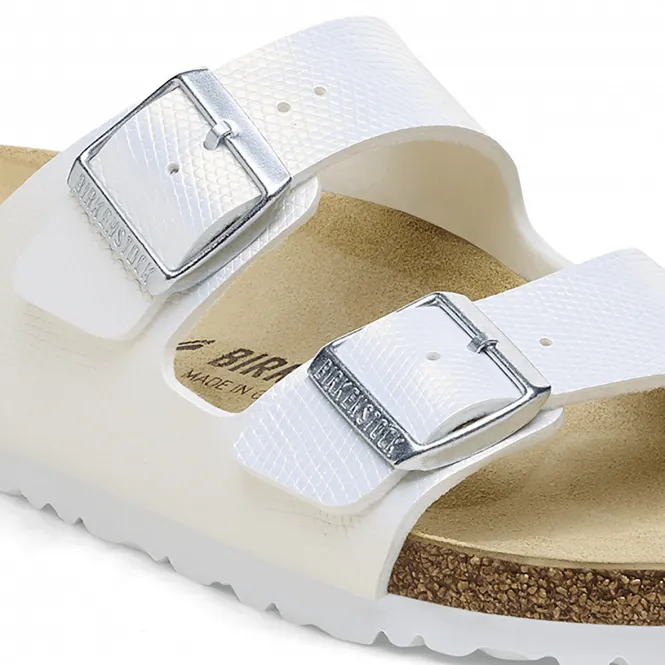 BIRKENSTOCK  Womens Arizona Shiny Lizard White Double Strap Buckle Mules 1026500