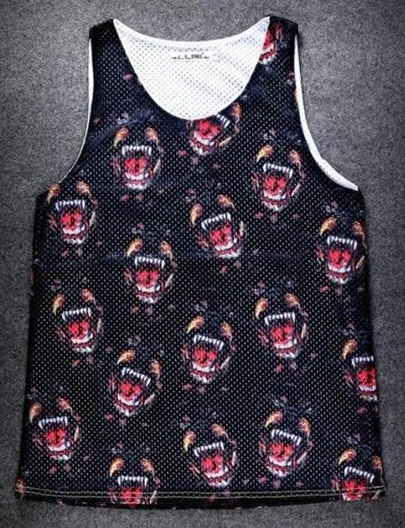 Black Fierce Doberman Dogs Net Sleeveless Mens T-shirt Vest Sports Tank Top