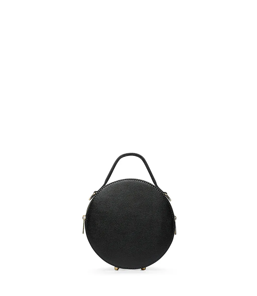 Black round leather shoulder bag