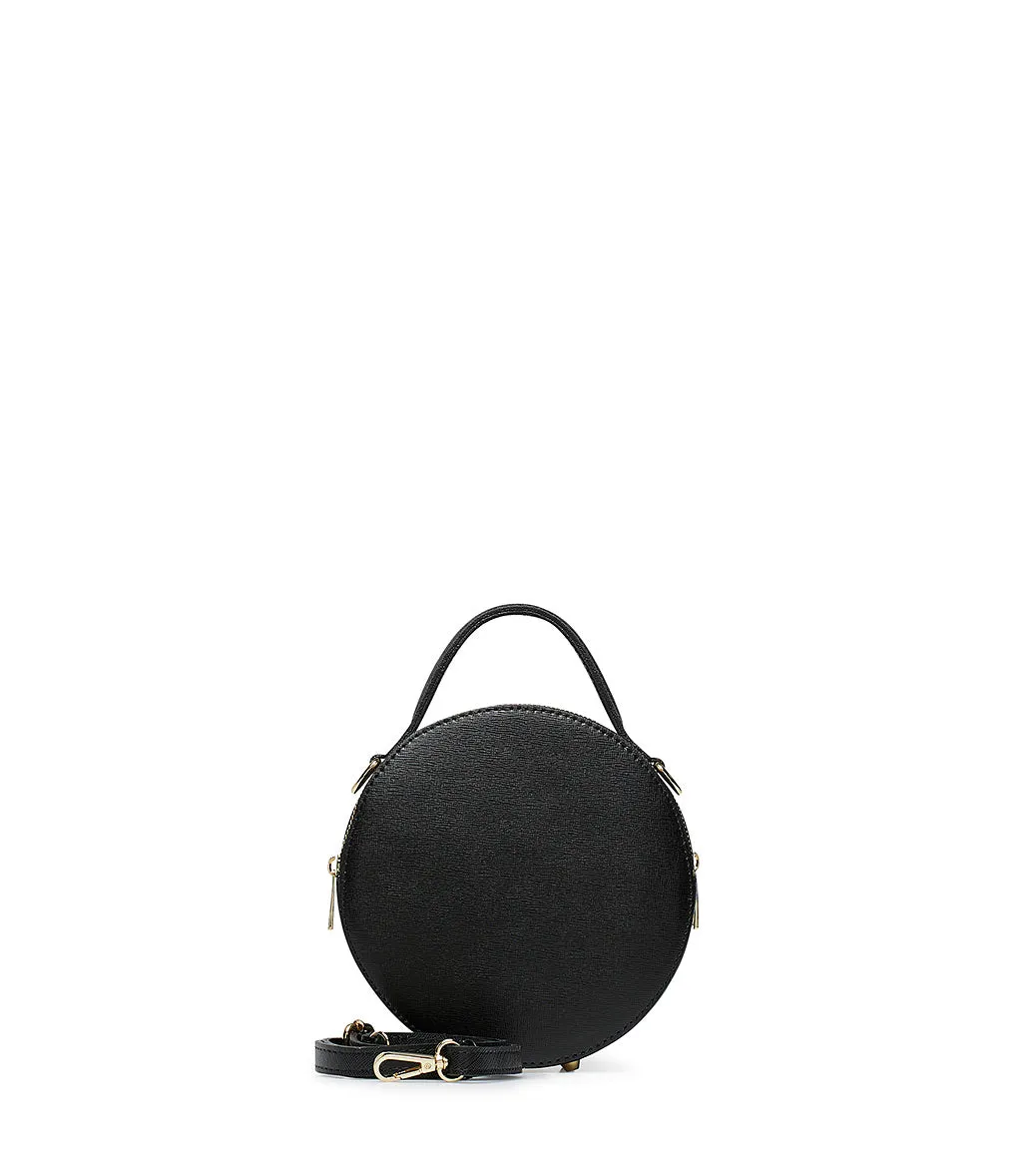 Black round leather shoulder bag