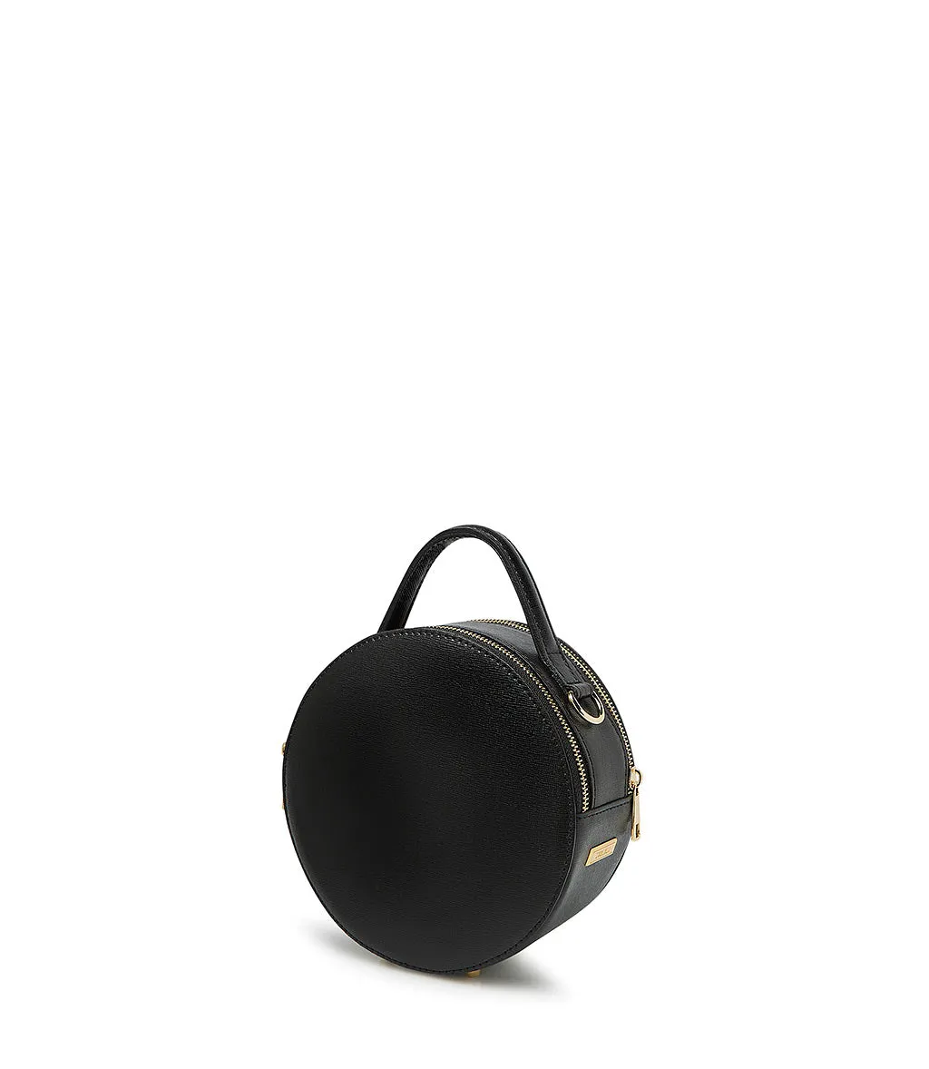 Black round leather shoulder bag