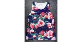 Black Vintage Pink Flowers Roses Net Sleeveless Mens T-shirt Vest Sports Tank Top