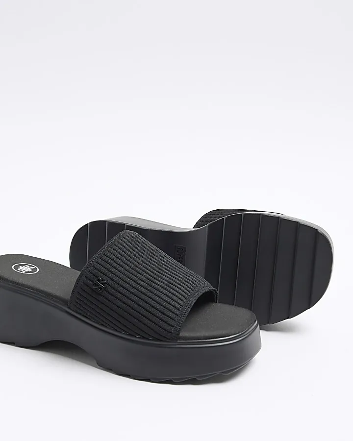 Black wide fit knit flatform sandals