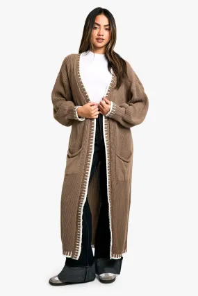 Blanket Stitch Knitted Maxi Cardigan