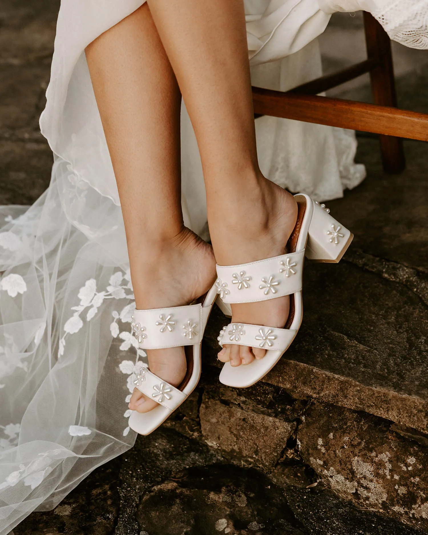 BLOOM MULES -  PEARL FLOWER IVORY BRIDAL SHOES