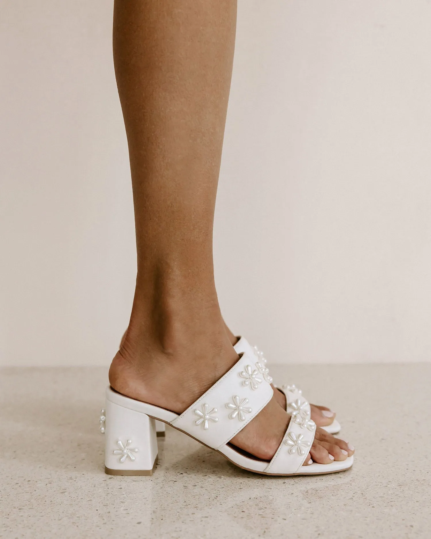 BLOOM MULES -  PEARL FLOWER IVORY BRIDAL SHOES