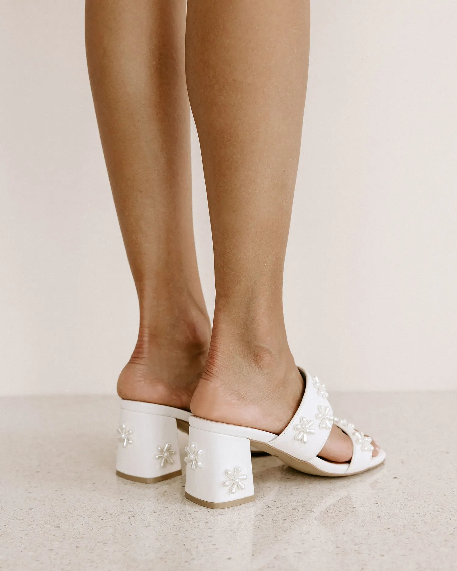 BLOOM MULES -  PEARL FLOWER IVORY BRIDAL SHOES