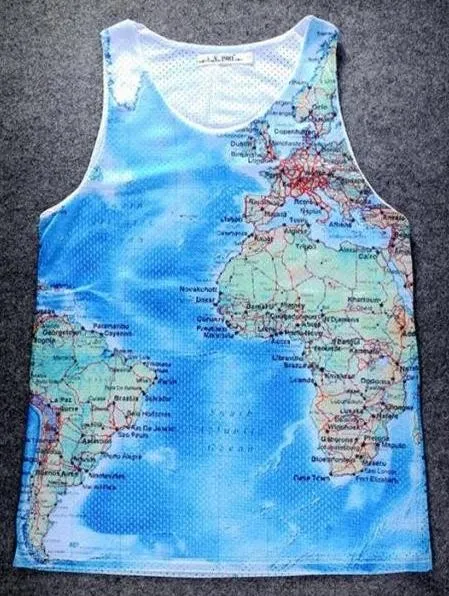 Blue Earth Globe World Map Net Sleeveless Mens T-shirt Vest Sports Tank Top