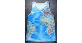 Blue Earth Globe World Map Net Sleeveless Mens T-shirt Vest Sports Tank Top