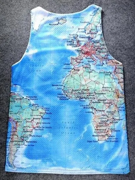 Blue Earth Globe World Map Net Sleeveless Mens T-shirt Vest Sports Tank Top