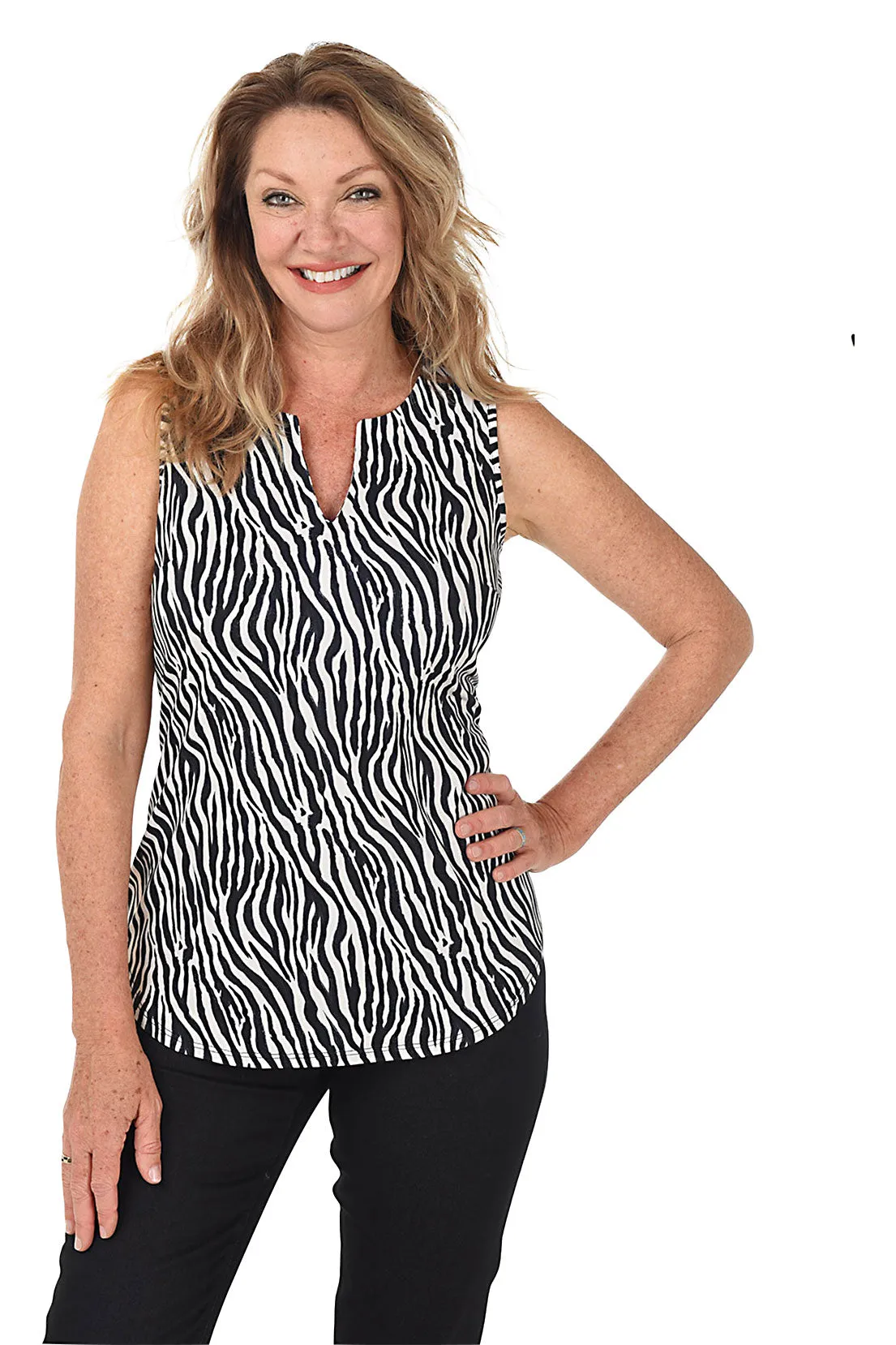 Bold Zebra UPF50+ Split Neck Sleeveless Top