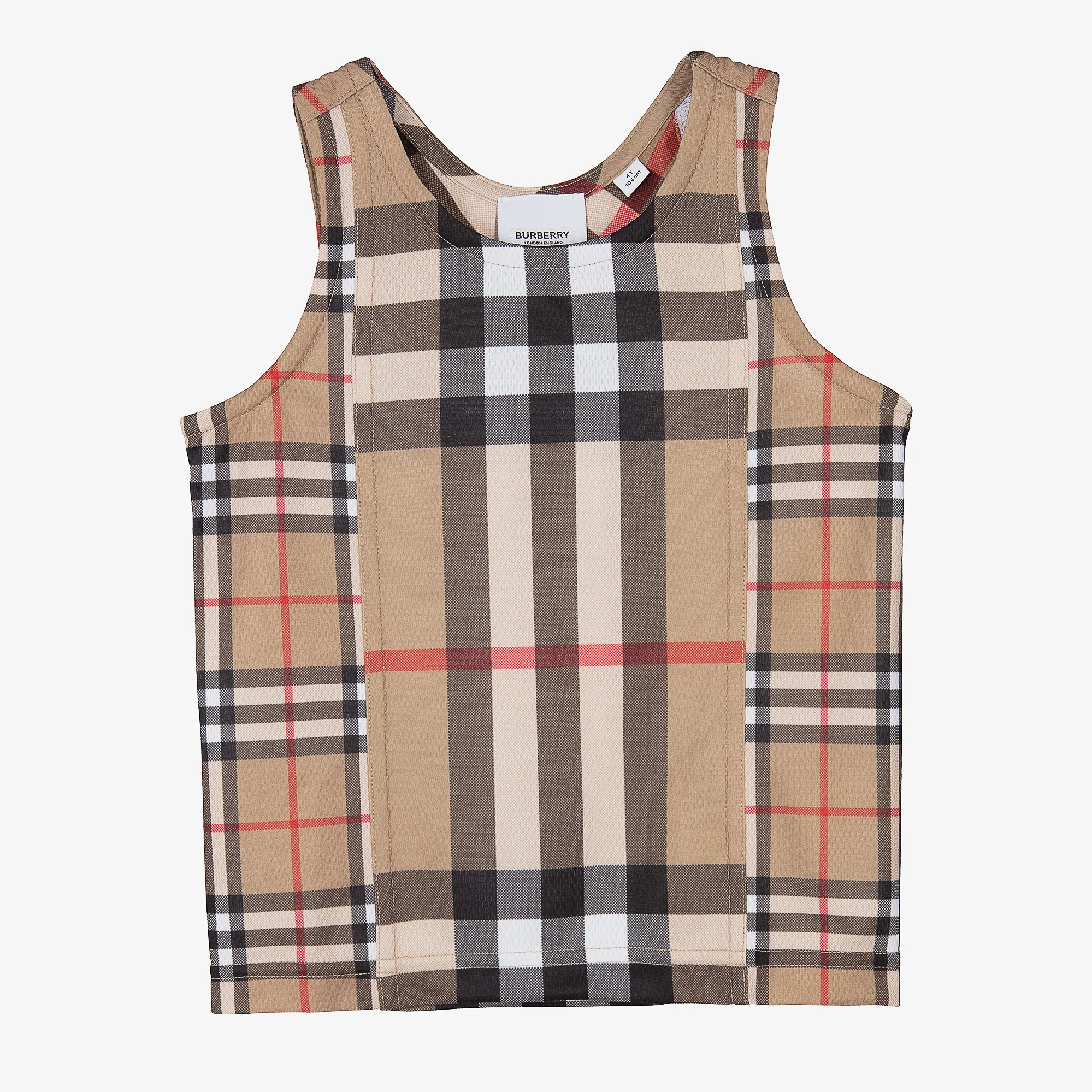 Boys Beige Check Sleeveless Top