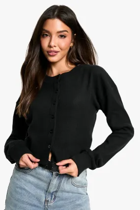 BRUSHED RIB CROPPED OVERSIZED BUTTON UP CARDIGAN