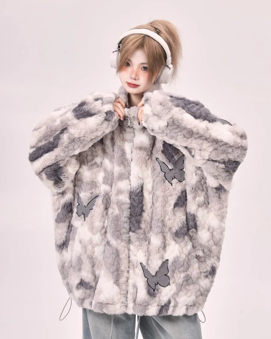 Butterfly Aesthetic Oversized Fur Jacket