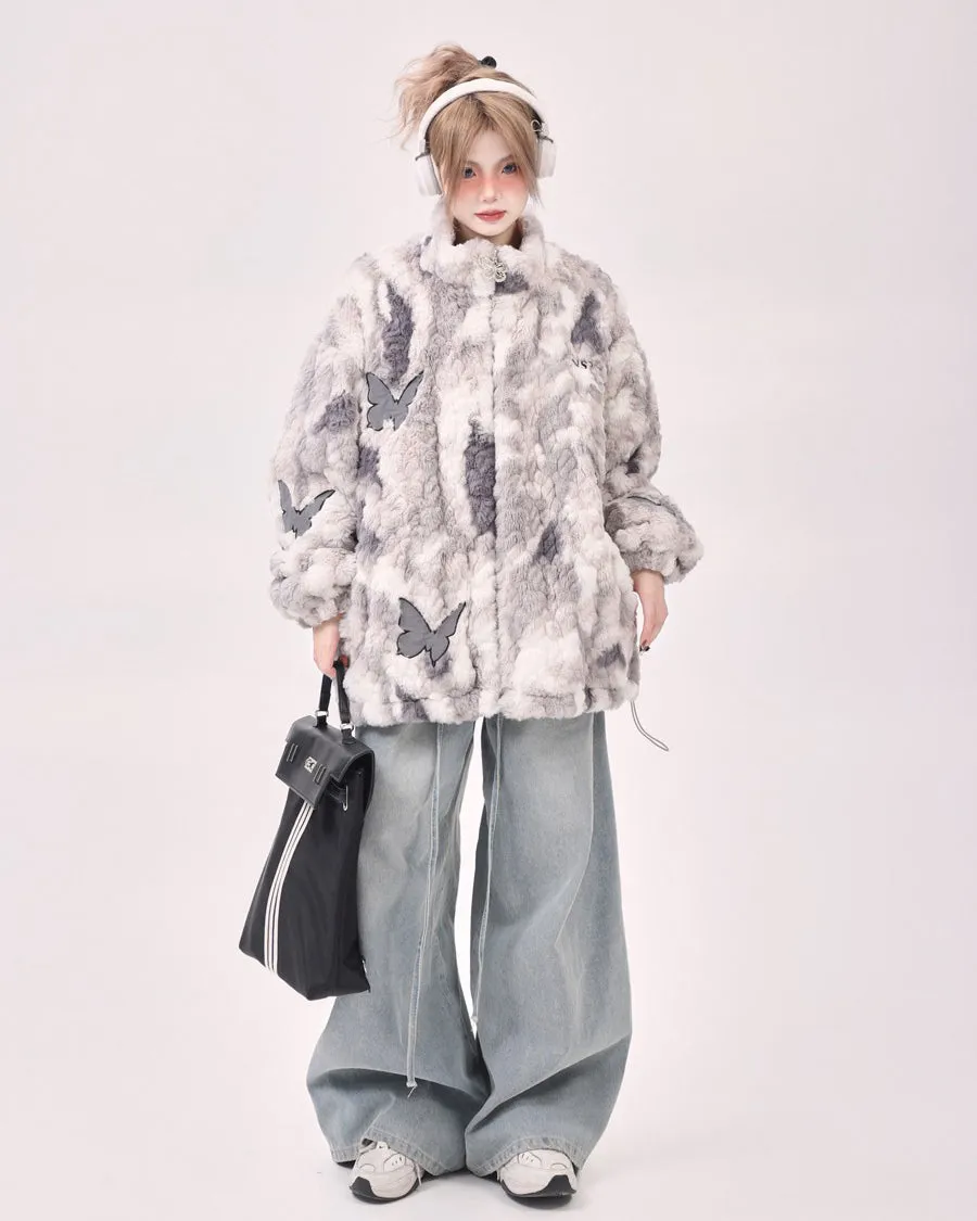 Butterfly Aesthetic Oversized Fur Jacket