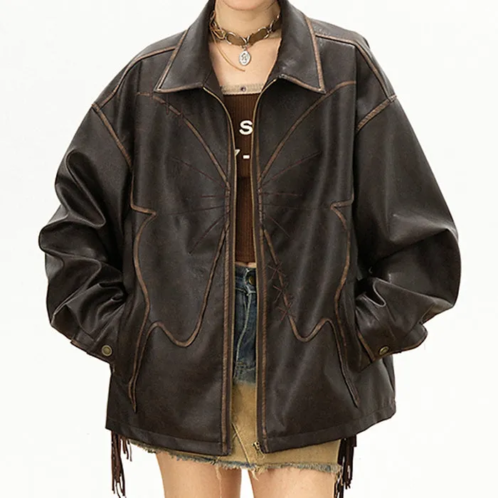 Butterfly Distressed Leather Jacket