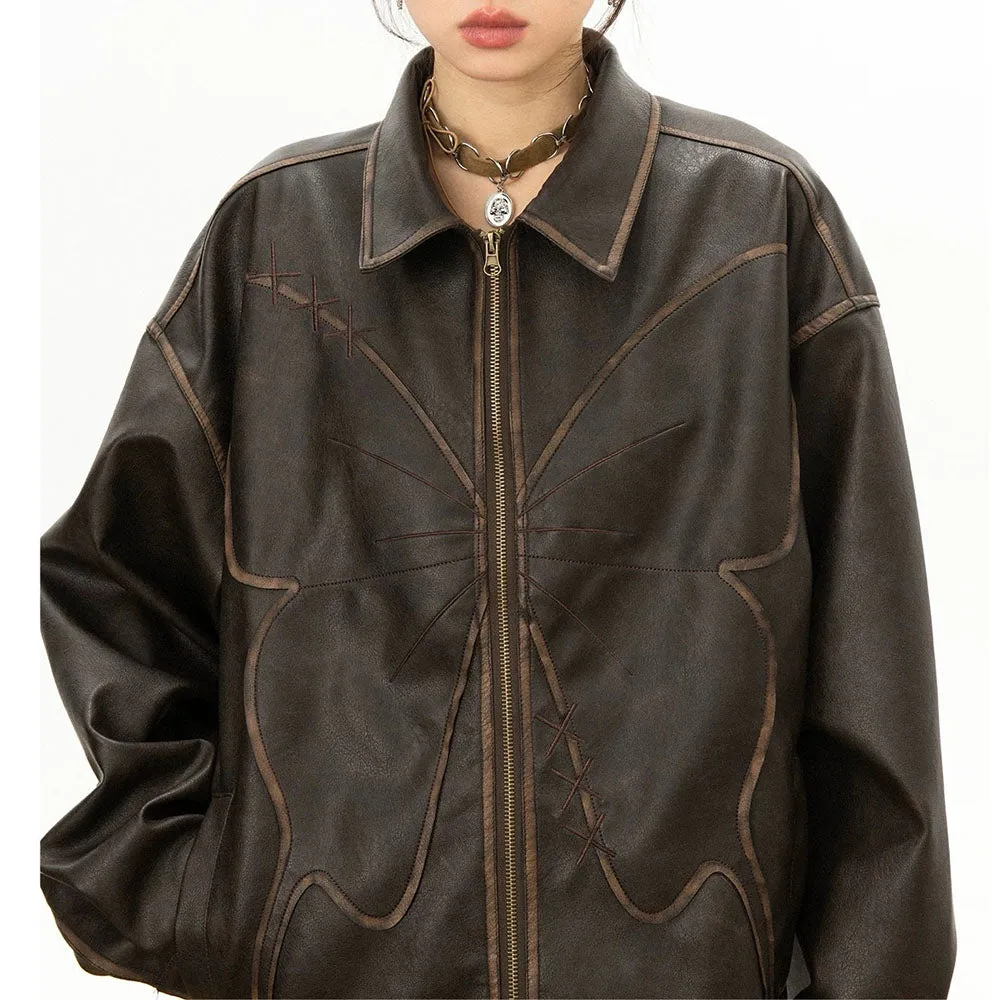 Butterfly Distressed Leather Jacket