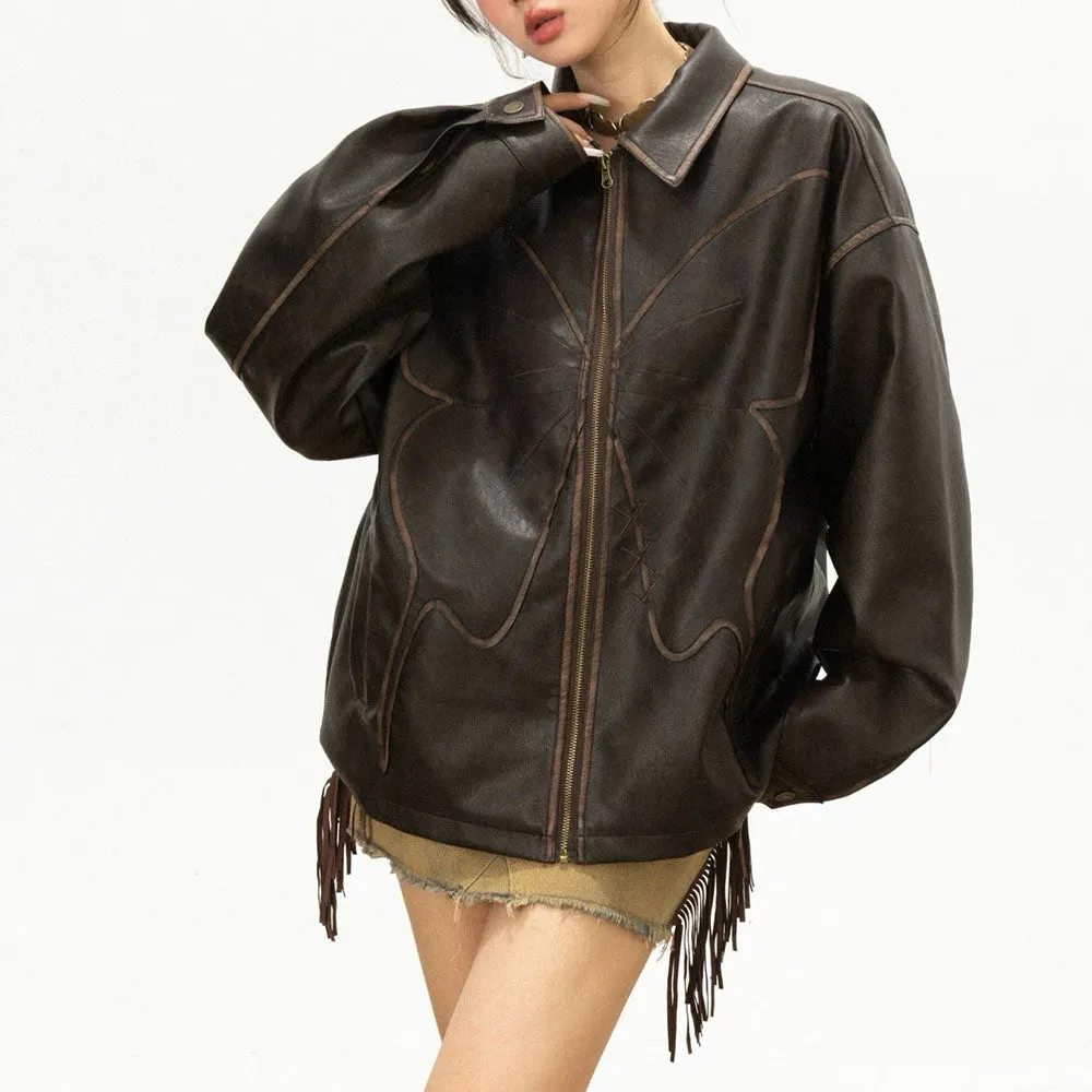 Butterfly Distressed Leather Jacket