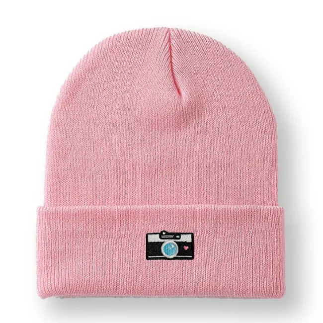 Camera Embroidered Cuffed Beanie