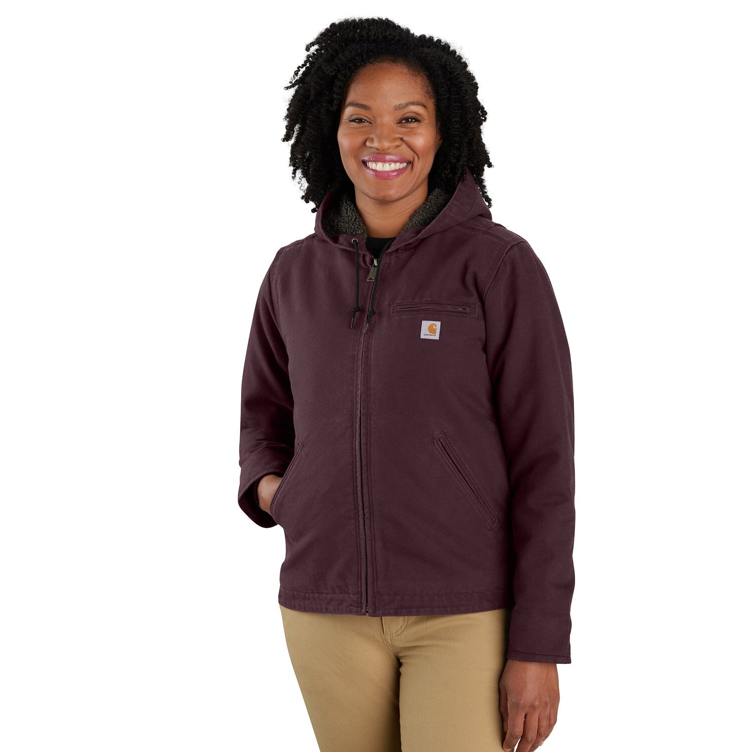 Carhartt Women's Loose Fit Washed Duck Sherpa Lined Jacket in Blackberry