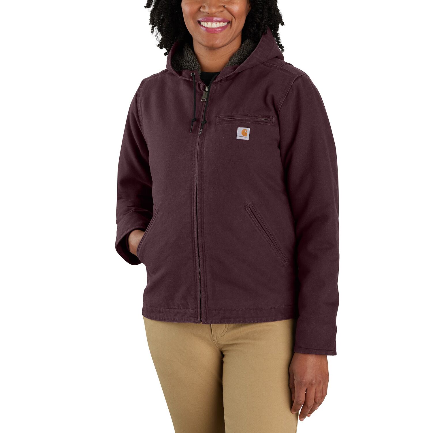 Carhartt Women's Loose Fit Washed Duck Sherpa Lined Jacket in Blackberry