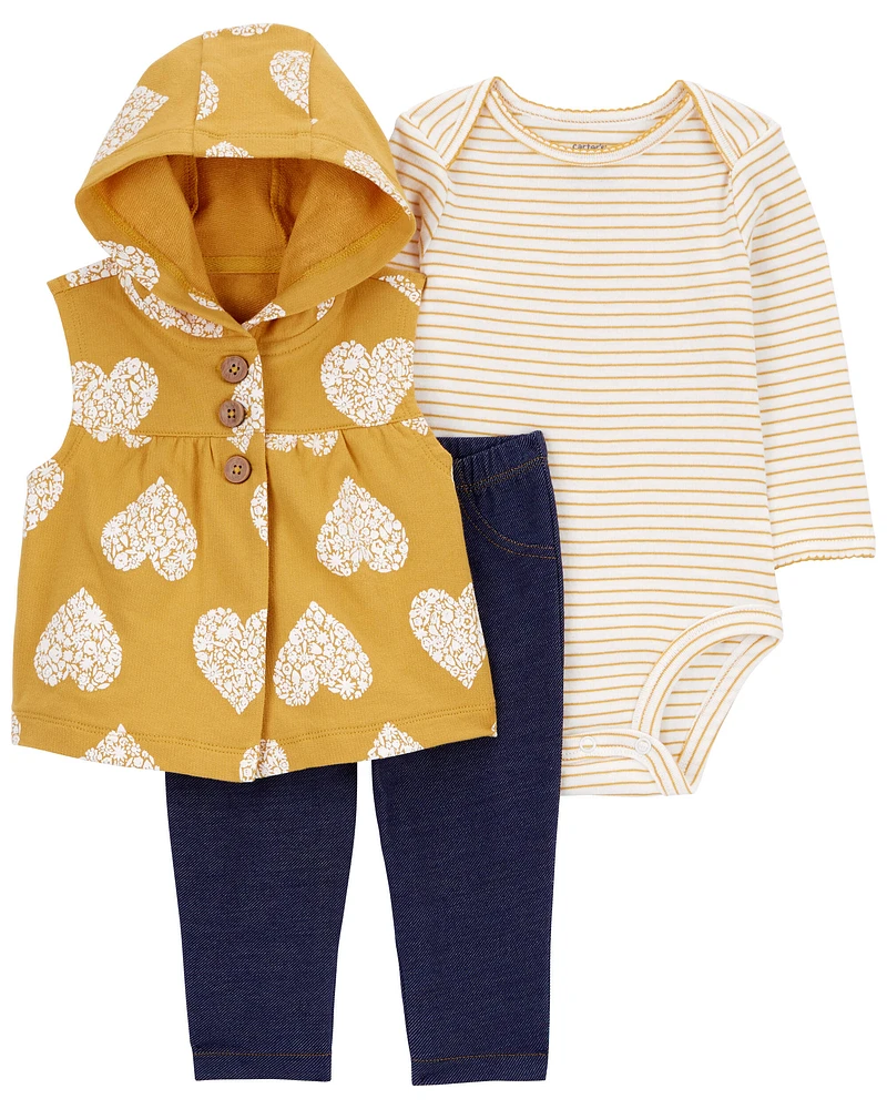 Carter's / OshKosh Baby 3-Piece Yellow Heart Little Vest Set