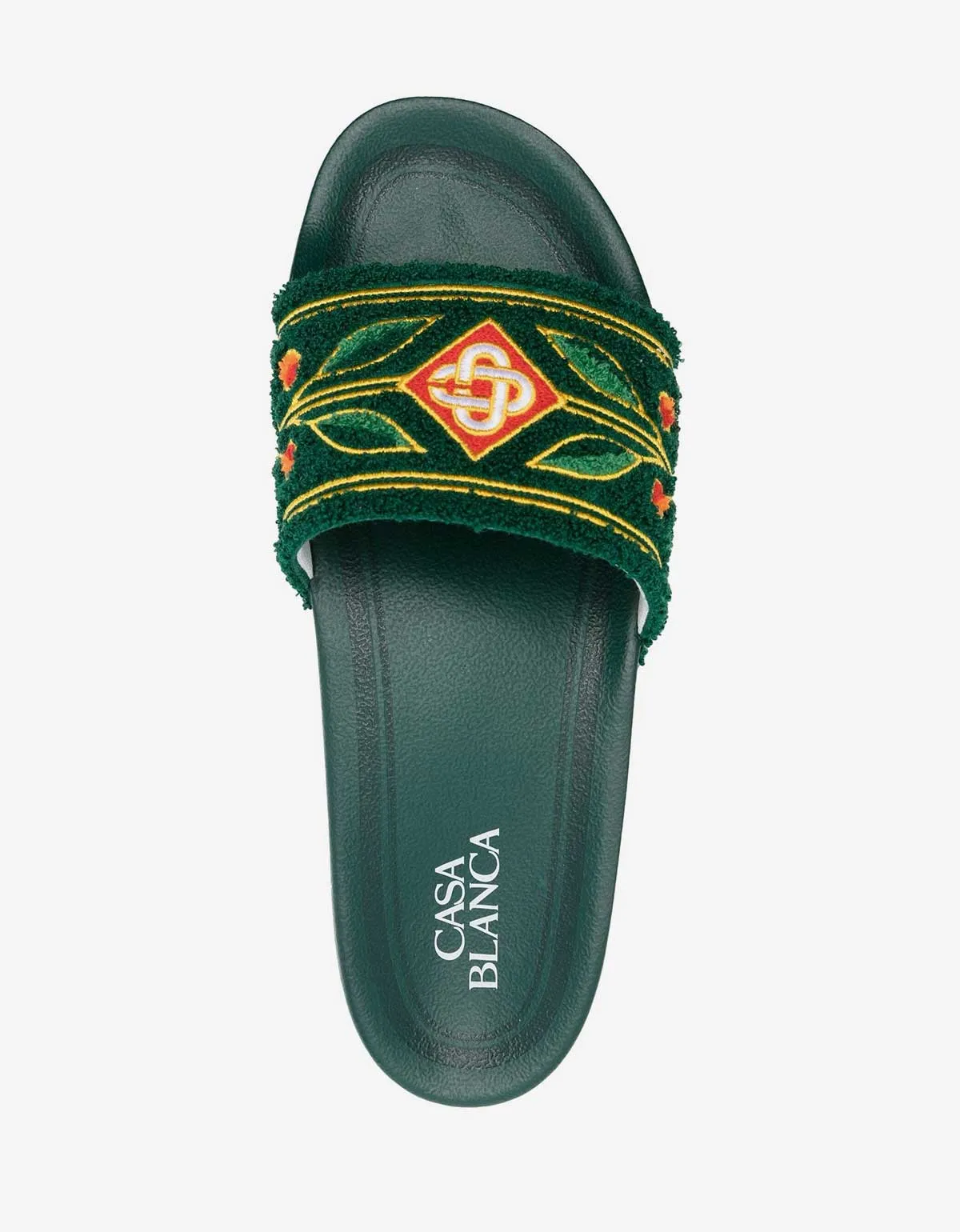 Casablanca Green Embroidered Terry Slider Sandals